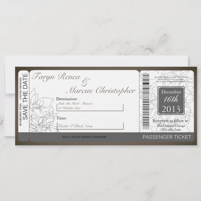 Boarding Pass Linen Wedding Invitation Autumn (Front)