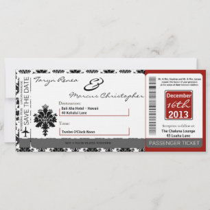 Boarding Pass Linen Wedding Invitation Black Red