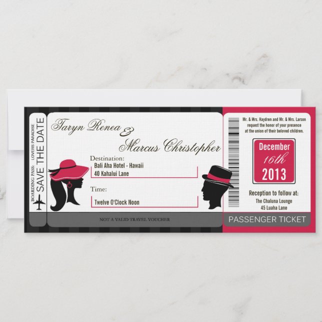 Boarding Pass Linen Wedding Invitation Formal Hats (Front)
