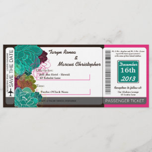 Boarding Pass Linen Wedding Invitation Neon Spring