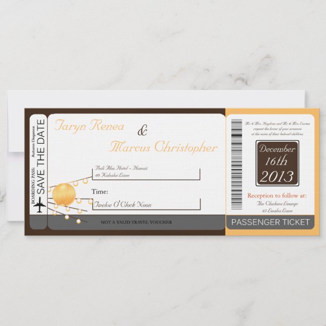 Boarding Pass Linen Wedding Invitation Paper Lante (Front)