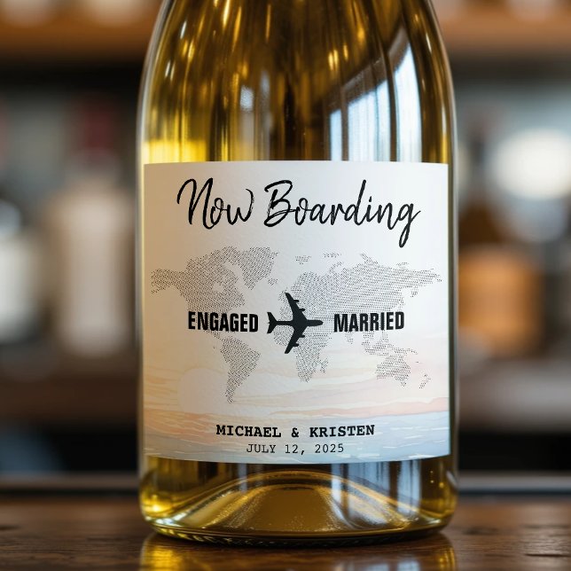 Boarding Pass Ocean Sunset Destination Wedding Sparkling Wine Label (Boarding Pass Ocean Sunset Destination Wedding Sparkling Wine Label
)