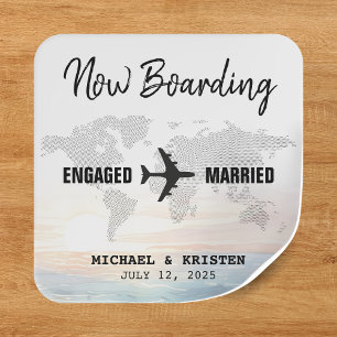 Boarding Pass Ocean Sunset Destination Wedding Square Sticker