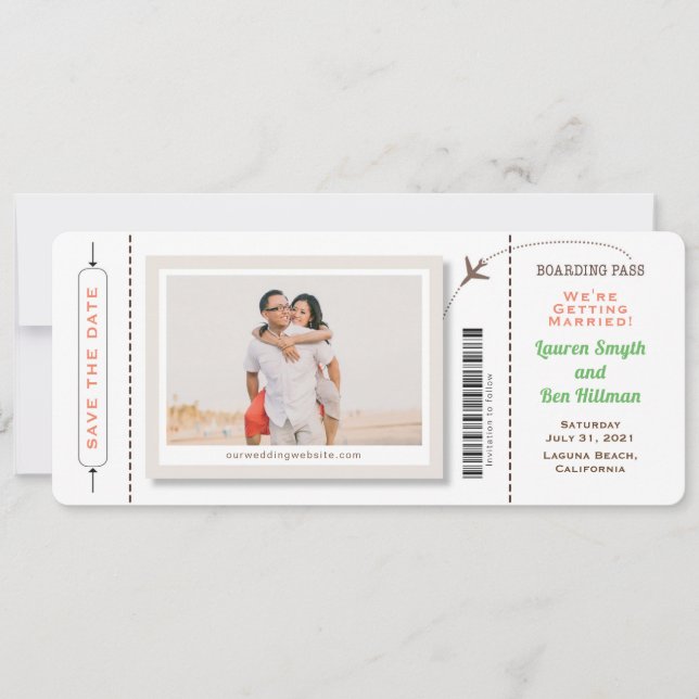 Boarding Pass Photo Save the Date Rounded Corners (Front)