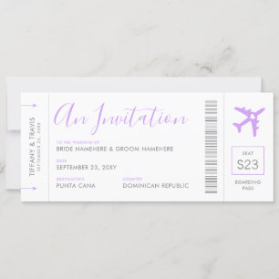 Boarding Pass Plane Ticket Lilac Travel  Invitation