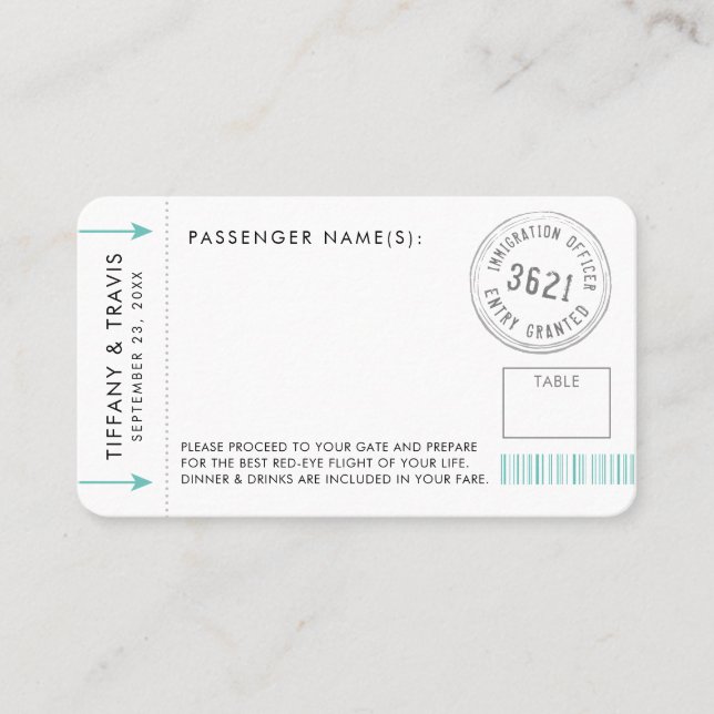Boarding Pass Plane Ticket Place Card Mini Menu (Front)