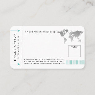 Boarding Pass Plane Ticket Place Card Silver Map
