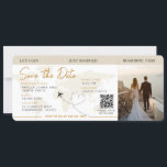 Boarding Pass Plane Ticket Save The Date wedding   Invitation<br><div class="desc">Boarding pass wedding ticket invitation featuring a destination world map,  Wedding Pass,  Destination Wedding,  Passport with QR code Rsvp card.</div>