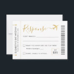Boarding Pass Plane Ticket Travel Theme Party RSVP<br><div class="desc">Boarding Pass Ticket RSVP Card with a gold aeroplane logo in faux gold and black modern and script fonts, perfect for an "around the world" theme birthday party, sweet 16, wedding or bat mitzvah. This version features simple and cute travel-themed wording for yes/no guest options and space for them to...</div>