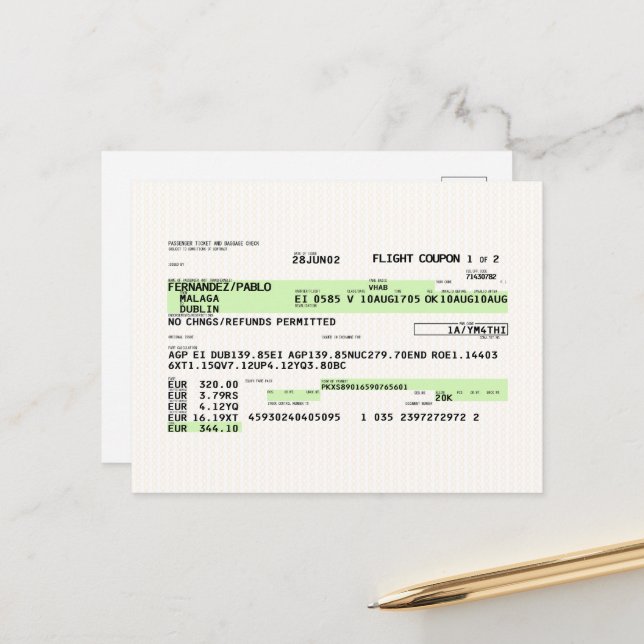 Boarding Pass - Retro Postcard (Front/Back In Situ)