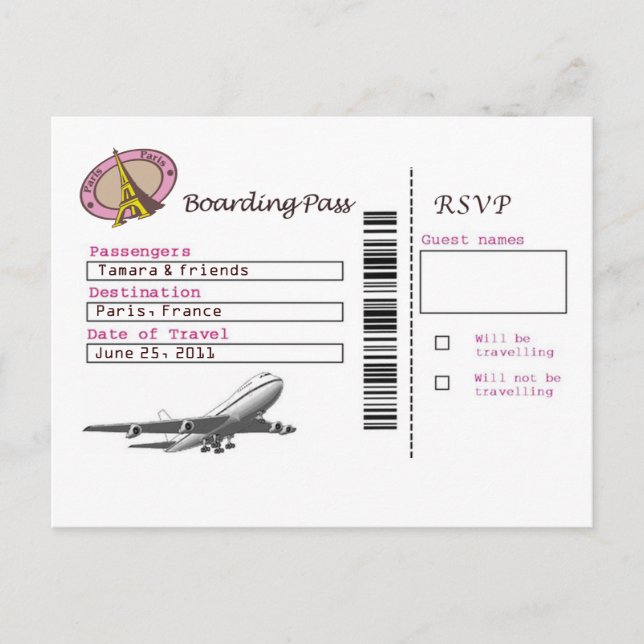 Boarding Pass RSVP Invitation Postcard (Front)