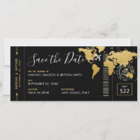 Boarding Pass Save the Date Black World Map