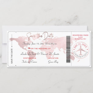 Boarding Pass Save the Date, Blush World Map Invitation