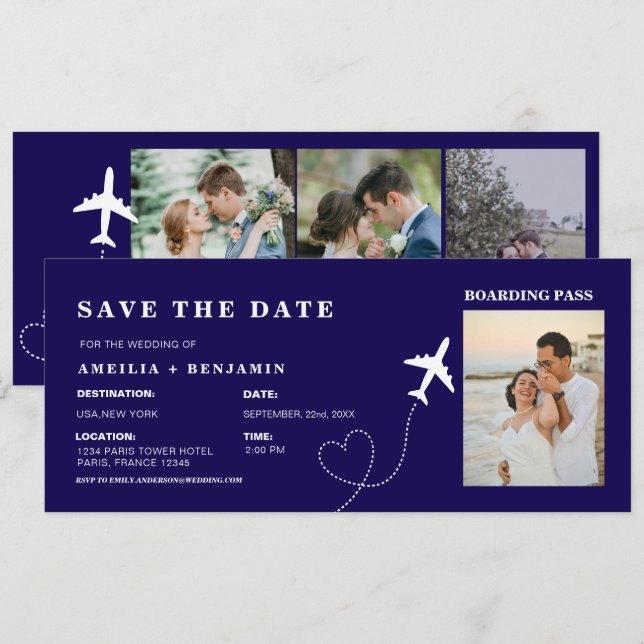 Boarding Pass Save the Date | Destination Wedding  Invitation (Front/Back)