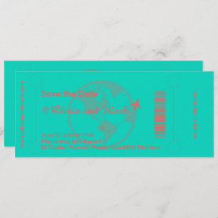 Boarding Pass Save the Date – Teal & Coral Invitation