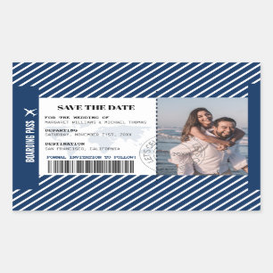 Boarding Pass Save The Date World Map Ticket  Rectangular Sticker