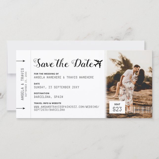 Boarding Pass Ticket Destination Save the Date (Front)