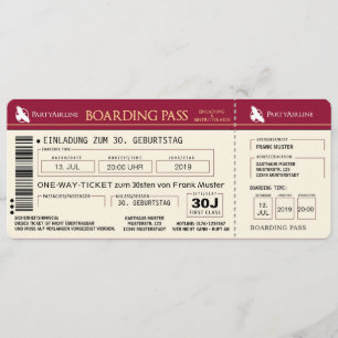 BOARDING PASS ticket invitation card (red)