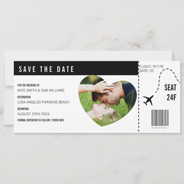 Boarding Pass Ticket Photo Personalised Custom  Save The Date (Front)