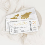 Boarding Pass Ticket Save the Date Gold Plane Card<br><div class="desc">Boarding Pass Save the Date Airplane Ticket Cards with an elegant minimalist modern design with a faux gold foil airplane with a heart center, shown in black and gold, but all text, lines, and background colors are editable so you can create your own design using this template for a modern...</div>