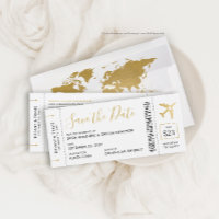 Boarding Pass Ticket Save the Date Gold Plane Card