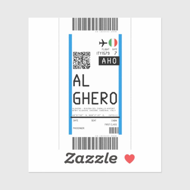 Boarding pass to Alghero Sardinia (AHO) (Sheet)