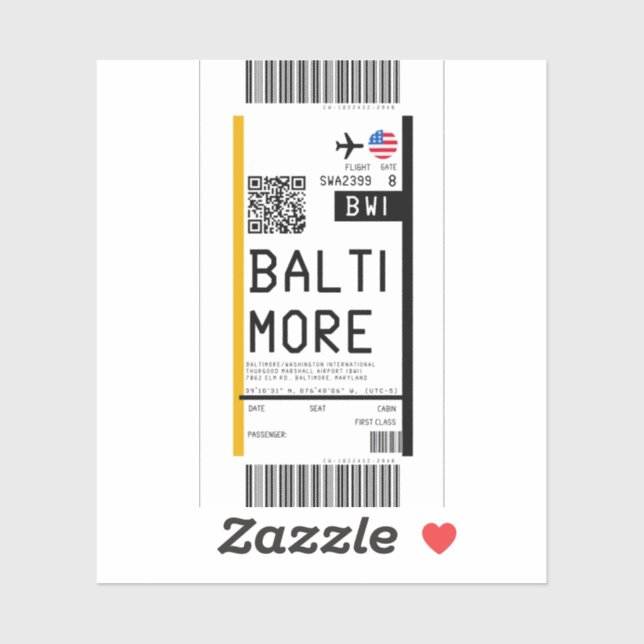 Boarding pass to Baltimore (BWI) (Sheet)
