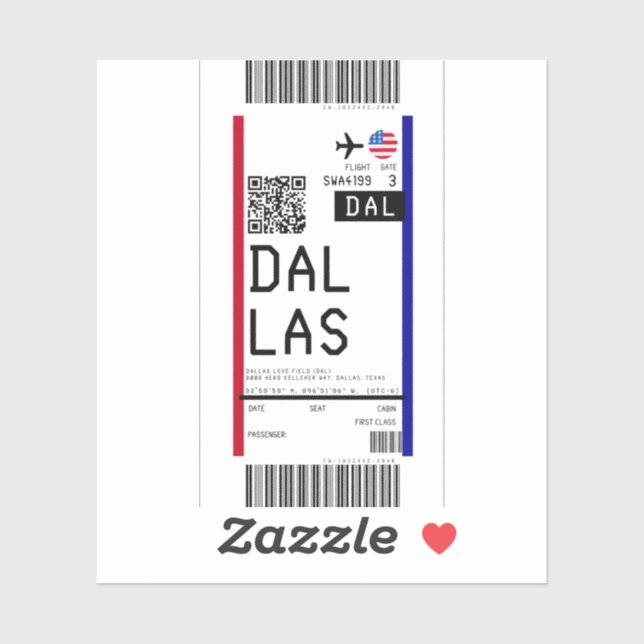Boarding pass to Dallas (DAL) (Sheet)