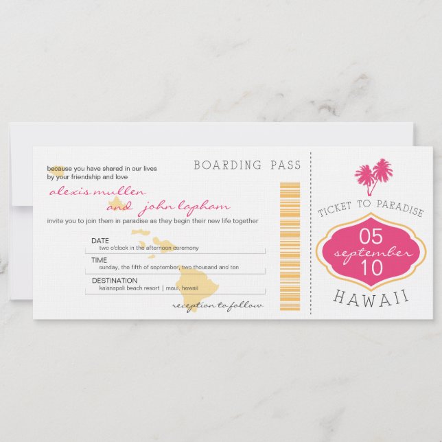 Boarding Pass to Hawaii Wedding Invitation (Front)