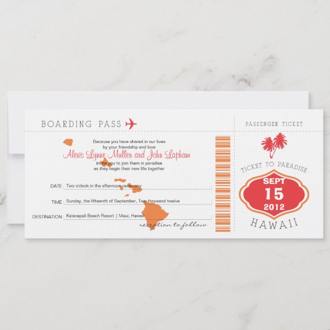 Boarding Pass to Hawaii Wedding Invitation (Front)