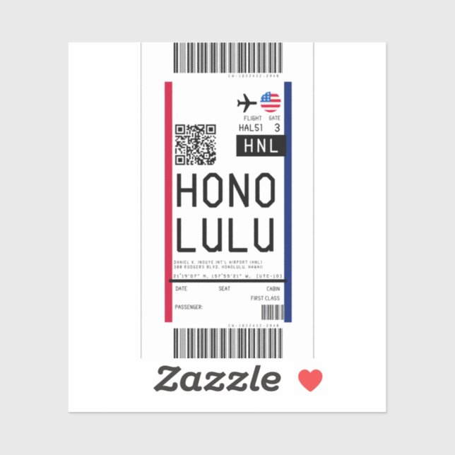 Boarding pass to Honolulu (HNL) (Sheet)