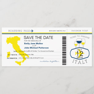 Boarding Pass to Italy Wedding Invitation