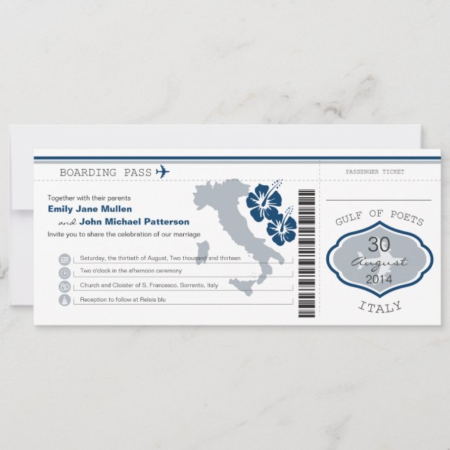 Boarding Pass to Italy Wedding Invitation (Front)