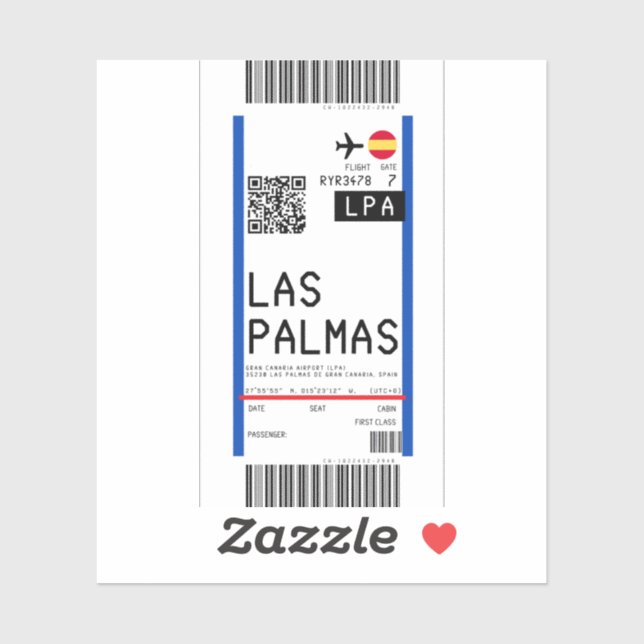 Boarding pass to Las Palmas Spain (LPA) (Sheet)