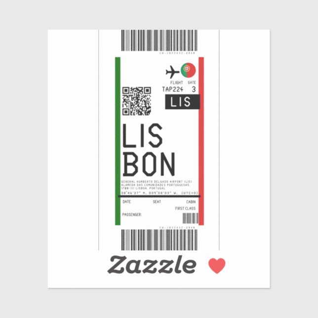 Boarding pass to Lisbon (LIS) (Sheet)