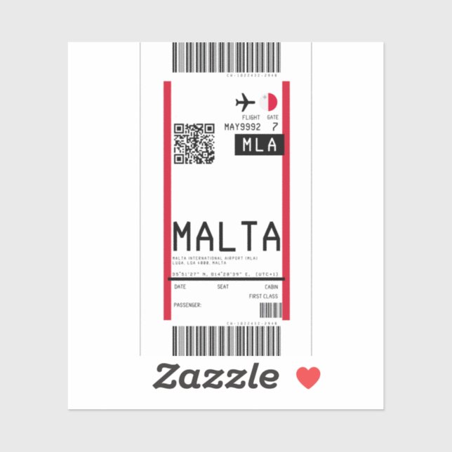 Boarding pass to Malta (MLA) (Sheet)