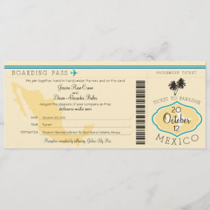 Boarding Pass to Mexico Wedding Invitation