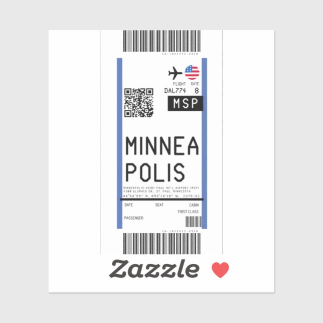 Boarding pass to Minneapolis (MSP) (Sheet)