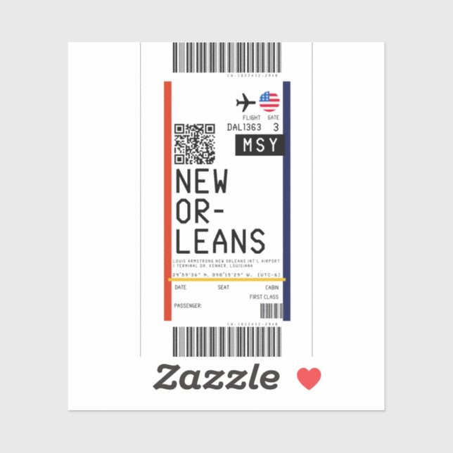 Boarding pass to New Orleans (MSY) (Sheet)
