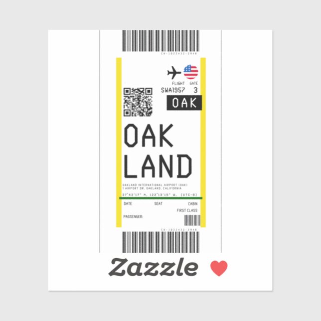 Boarding pass to Oakland (OAK) (Sheet)