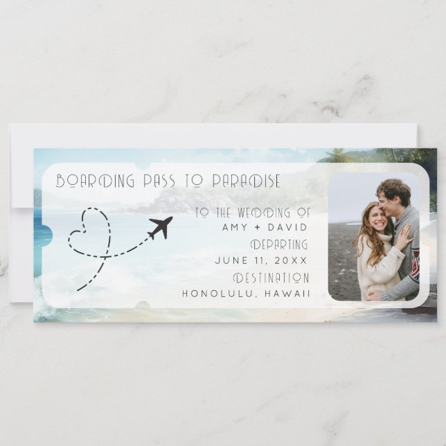 Boarding Pass to Paradise QR Code Wedding  Invitation (Front)