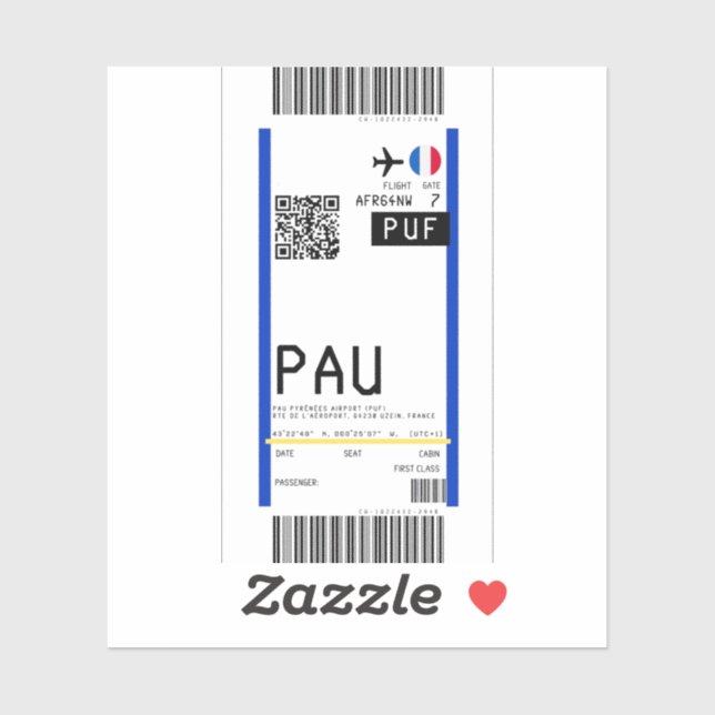 Boarding pass to Pau (PUF) (Sheet)
