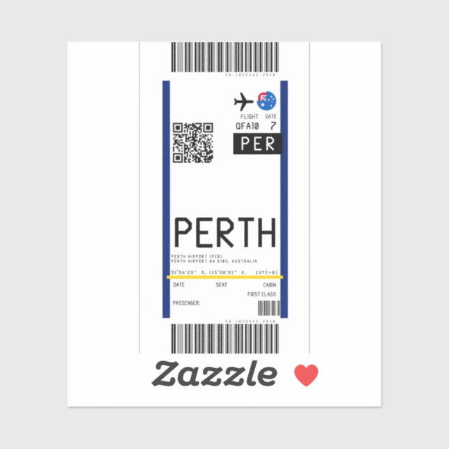 Boarding pass to Perth (PER) (Sheet)