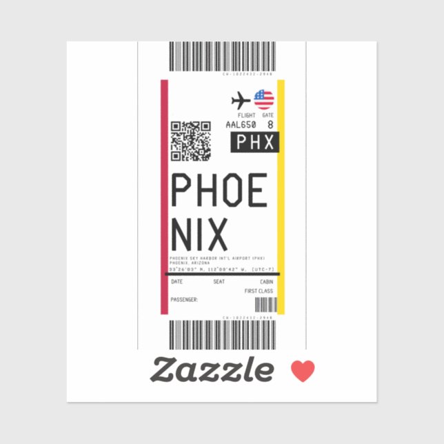 Boarding pass to Phoenix (PHX) Sticker (Sheet)