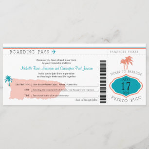 Boarding Pass to Puerto Rico Wedding Invitation