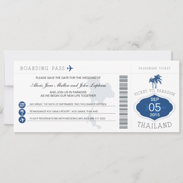 Boarding Pass to Thailand Save the Date (Front)