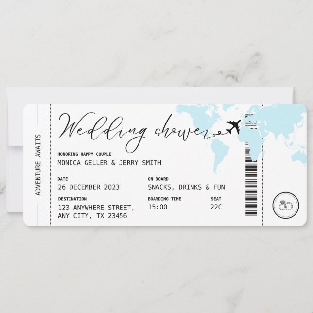 Boarding Pass Travel Blue Wedding Shower Invitation (Front)