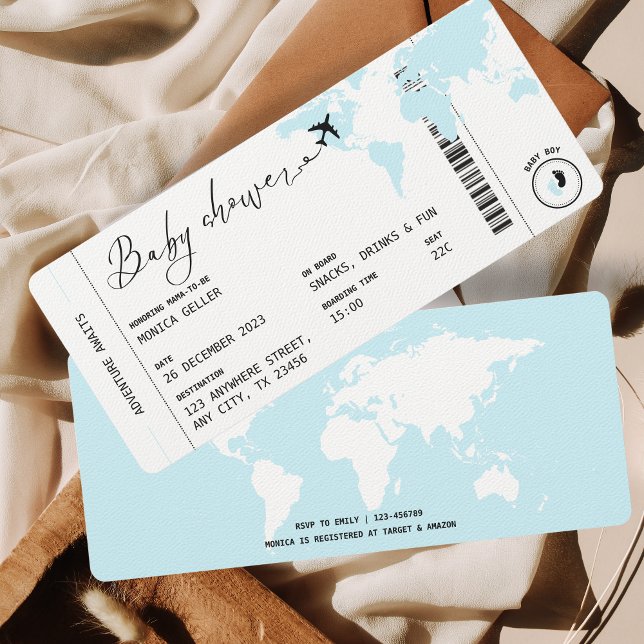 Boarding Pass Travel Theme Boy Baby Shower Blue  Invitation (Creator Uploaded)