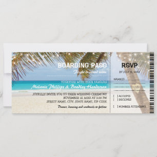 Boarding Pass Tropical Beach Wedding Invitation