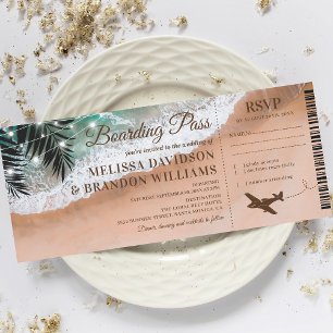 Boarding Pass Tropical Beach Wedding Invitation
